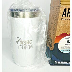 Arcadia 18 oz Travel Mug White Stainless Steel Double Wall Non Spill Slide Lock